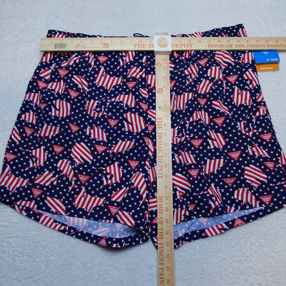 Columbia PFG Clearwater Shores Trunk Mens XXL Blue Red American Flag Fish 6in